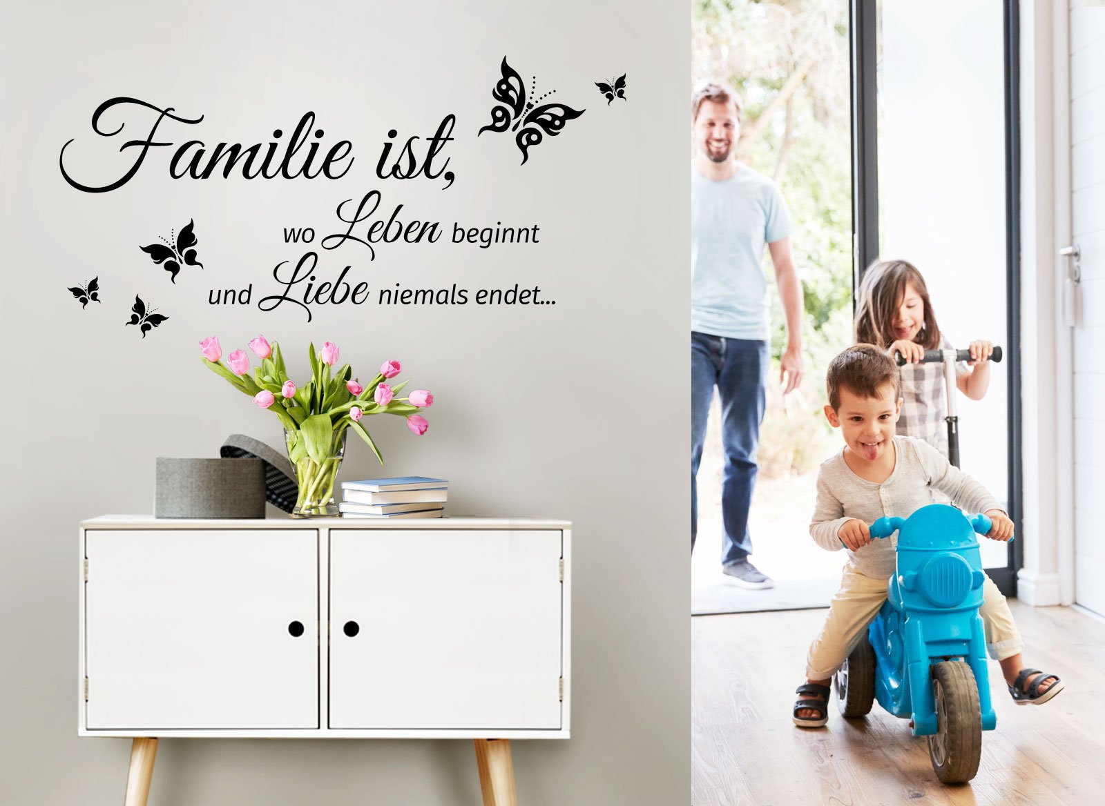 Adesivo Murale Grandora Con Frase Tedesca Su Casa - 58x107 Cm - Colore Crema - Vinile Autoadesivo Rimovibile