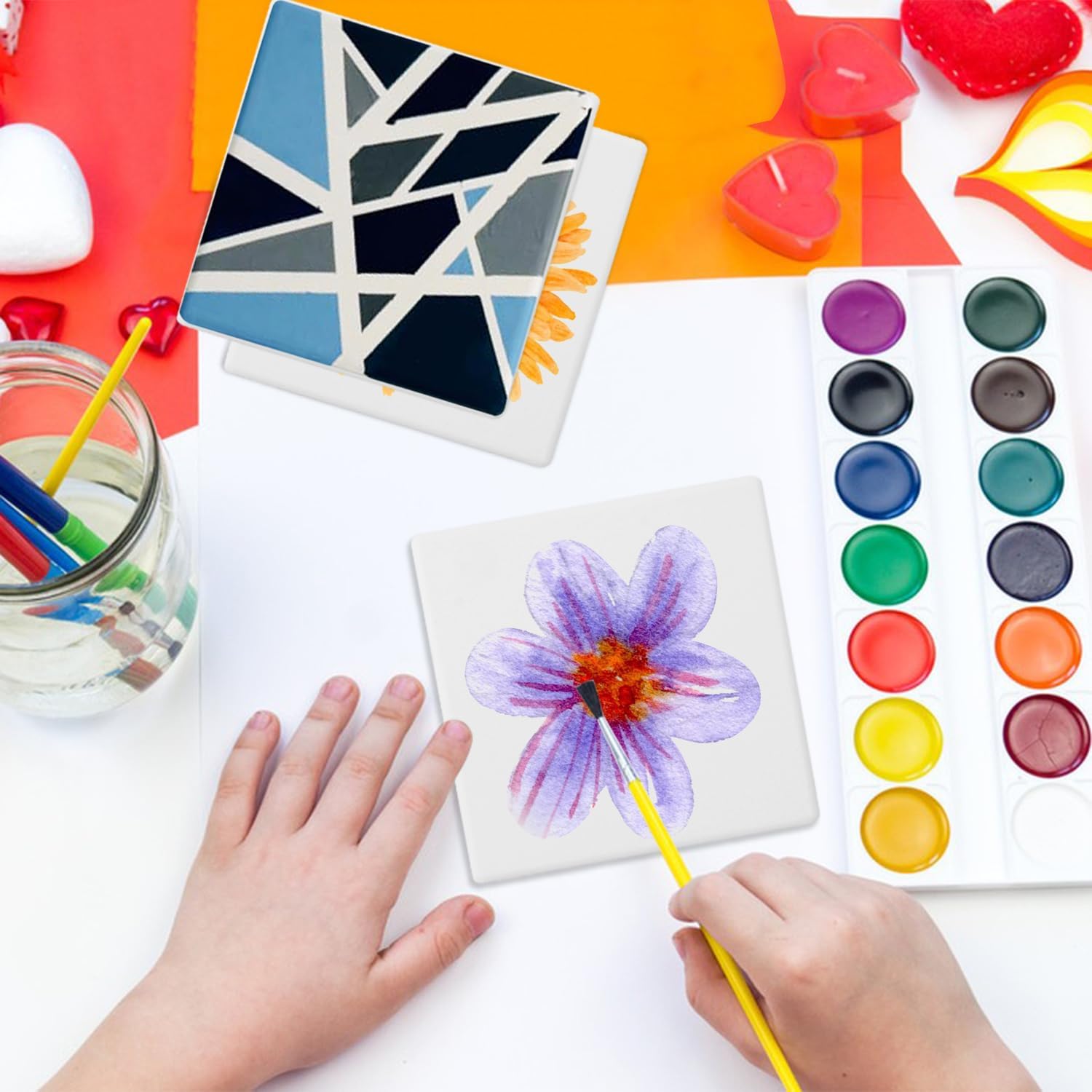 50 PCS 3.54 Inch Blank Ceramic Coasters with Cork Backing Pads, 3.54x3.54 Inch Square Unglazed Ceramic Coasters Tiles for Crafting, Absorbent Ceramics Coaster for Drink