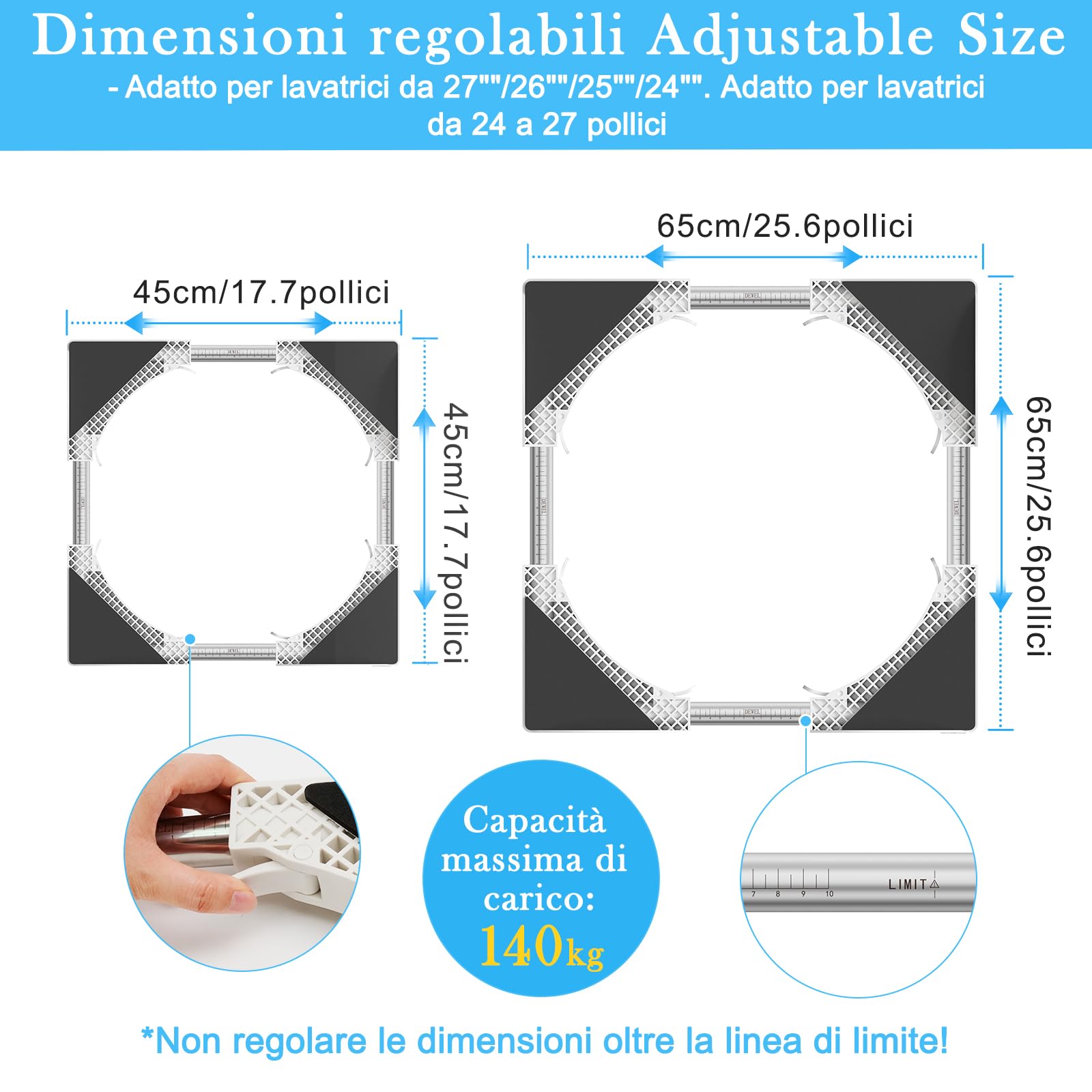 DEWEL Kit Sovrapposizione Lavatrice Asciugatrice Universale 45-70cm 140kg