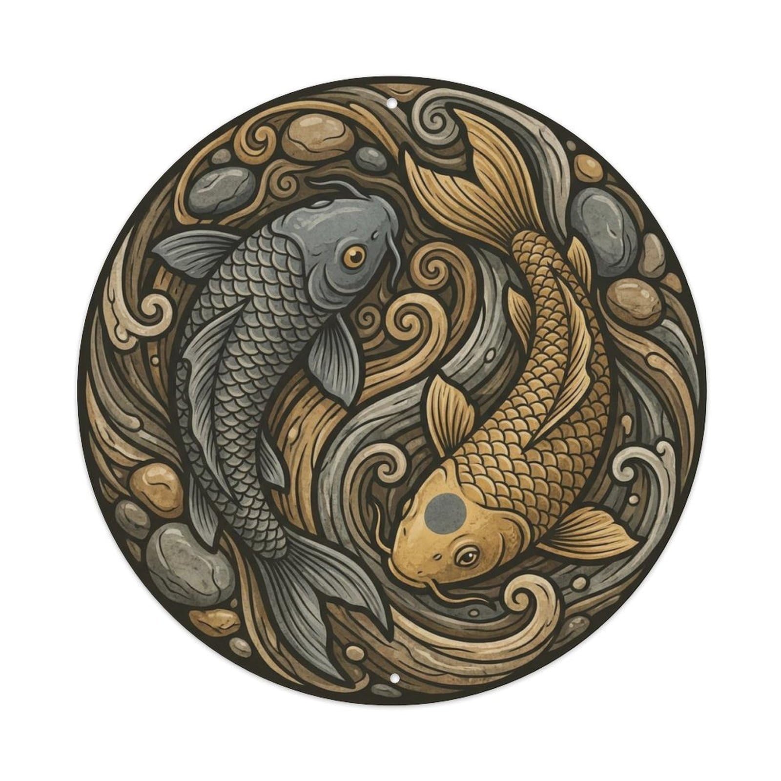 Olyhtr 8X8inch Classic Style Tai Chi Koi Slate Yin Yang Symbol Classic Metal Tin Sign
