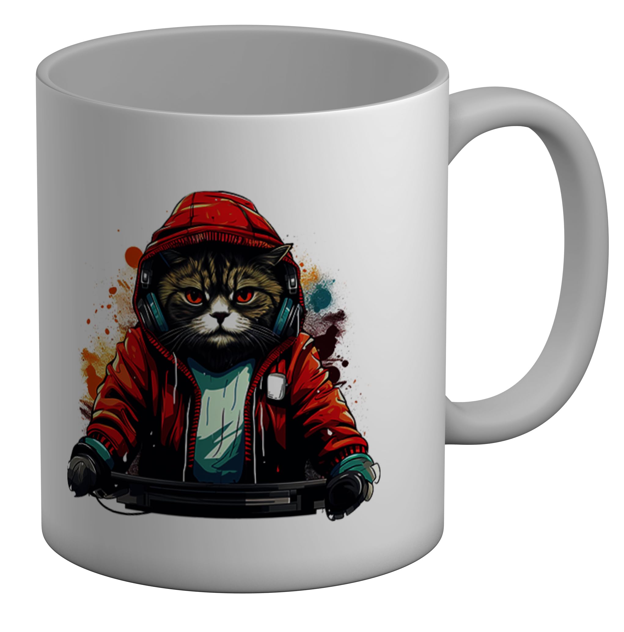 Shopagift DJ Cat Mug Music Decks Headphones Remix White 11oz Large Gift Ceramic Cup