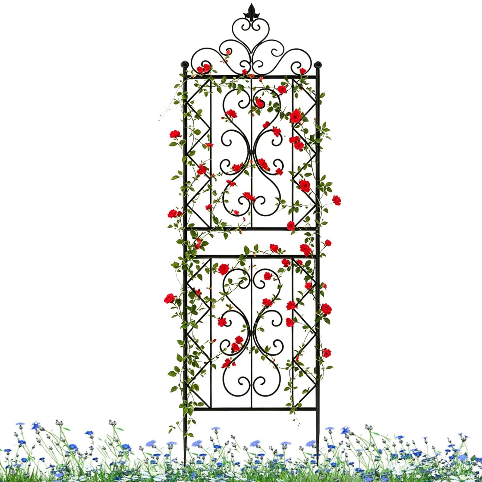 Traliccio da Giardino in Metallo Antiruggine, 50x185cm/50x210cm Griglia per Rampicanti, Grigliato da Supporto Divisorio Decorativo per Rose, Edera(Black,W50xH210cm)