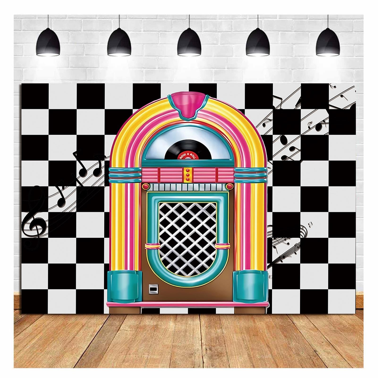 HQM 10x8ft Back to 50's Sock Hop Photography Banner Birthday Rock Roll 50's 60's Hop Party Photo Background Retro Diner Time Classic Backdrop Supplies