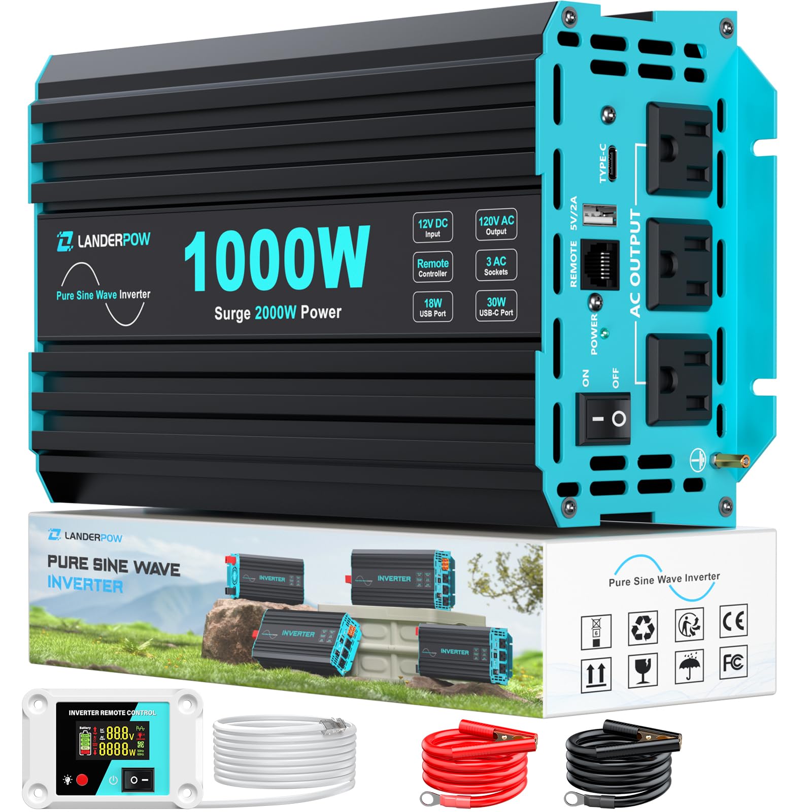 LANDERPOW 1000W Pure Sine Wave Inverter