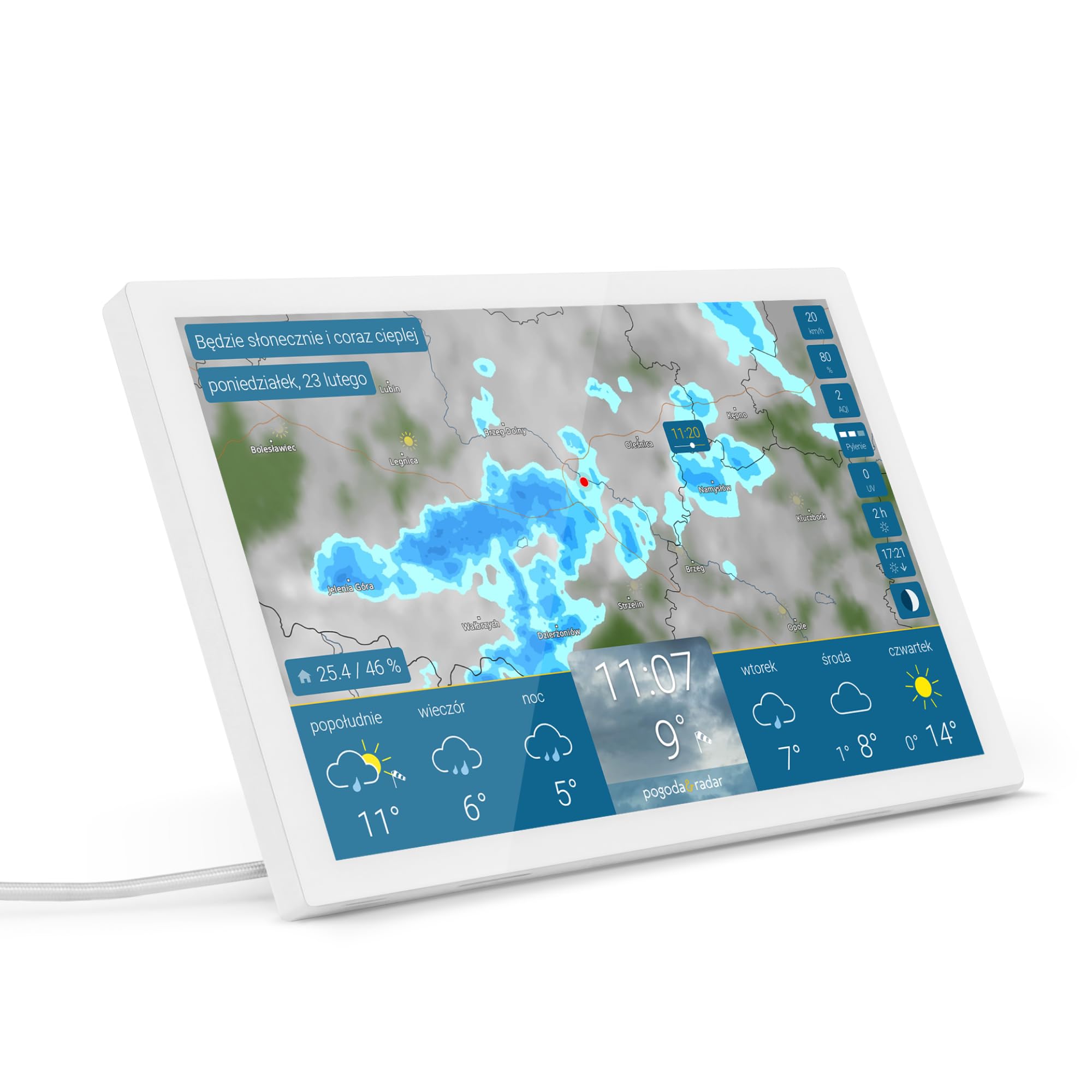 pogoda & radar home 4 – nowoczesna stacja pogodowa z radarem: animacja pogody na kolorowym wyświetlaczu HD, prosta obsługa, elegancki wygląd, radar opadów, alerty pogodowe i prognoza na 14 dni