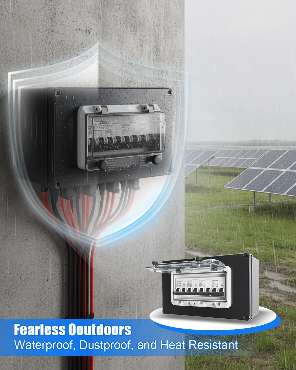 32A Solar DC Leistungsschalter Box 4 Strings, 12-1000V Solarpanel Trennschalter mit MC4 Steckern, IP67 Wasserdicht PV-Unterbrecher mit transparenter Abdeckung für Gitter/Off-Grid Systeme RV PV Array