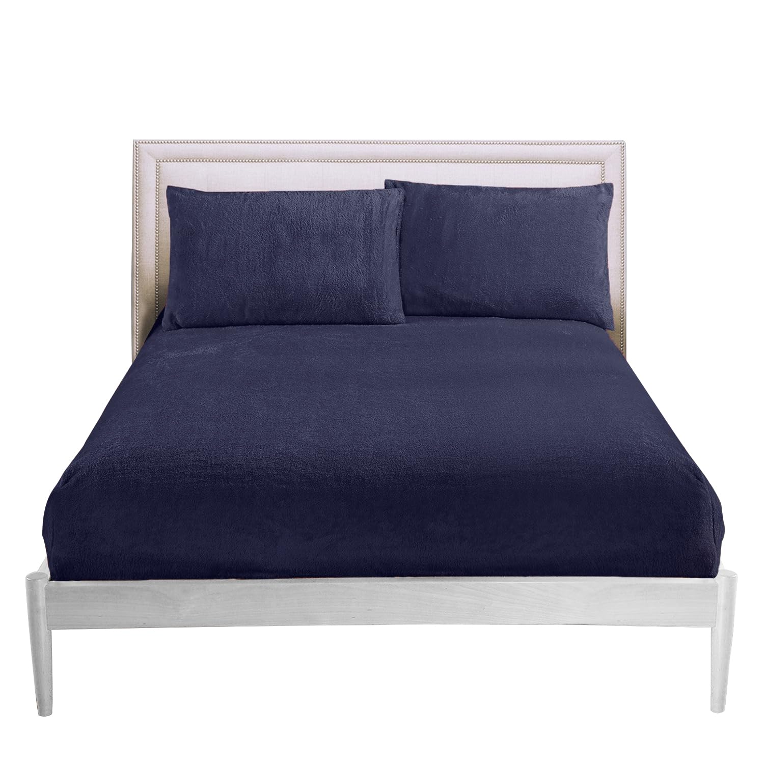 GC GAVENO CAVAILIA Care Plain King Size Bed Sheets, 100% Polyester Teddy Fitted Sheet, Thermal Warm Fleece Bottom, Navy, 736806
