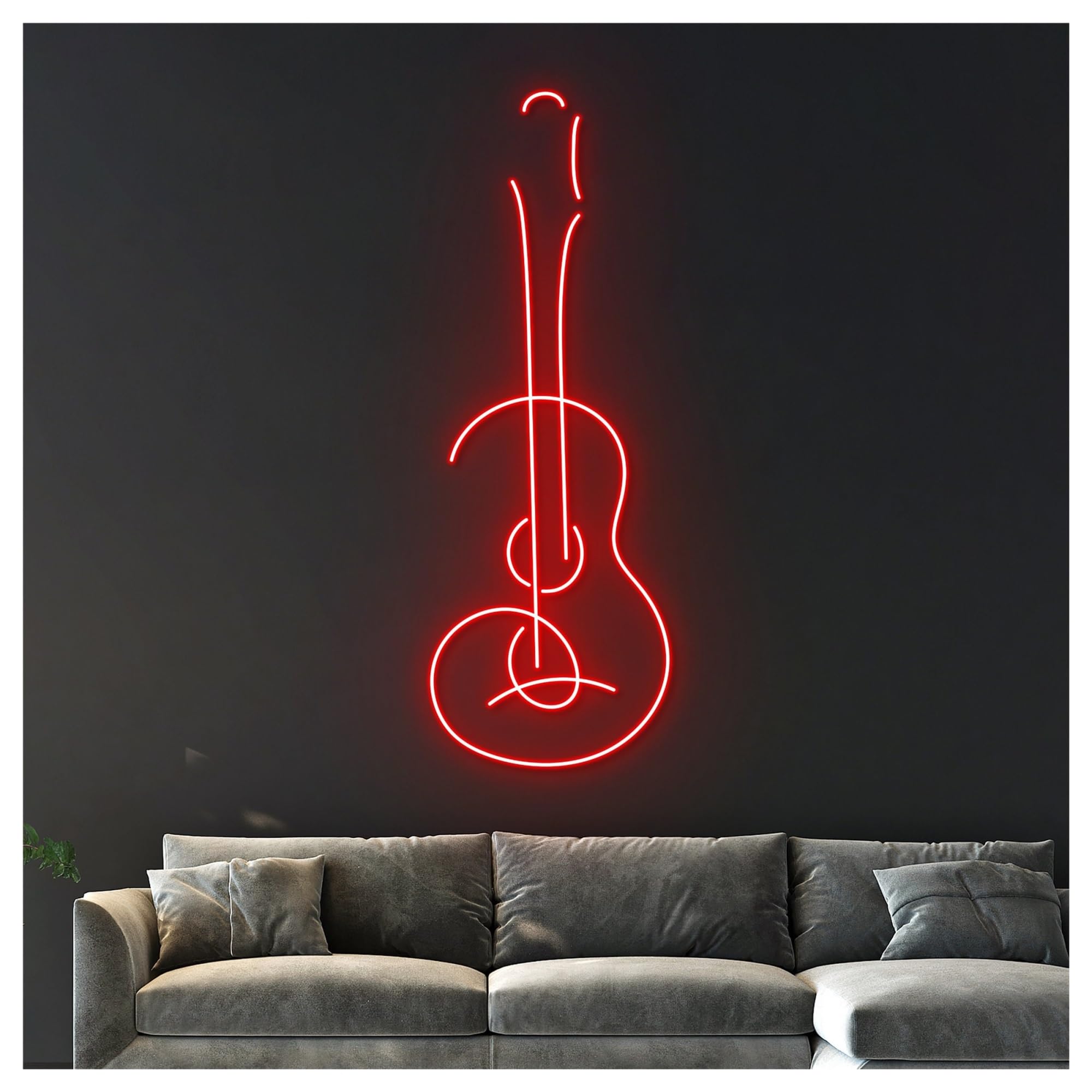 Rongch One Color Hanging Art Signs Guitar Neon Sign Guitarist Led Light Dimmable For Music Instrument Shop Band Studio Show Room Store Decor Illuminated Lamp 45Cm