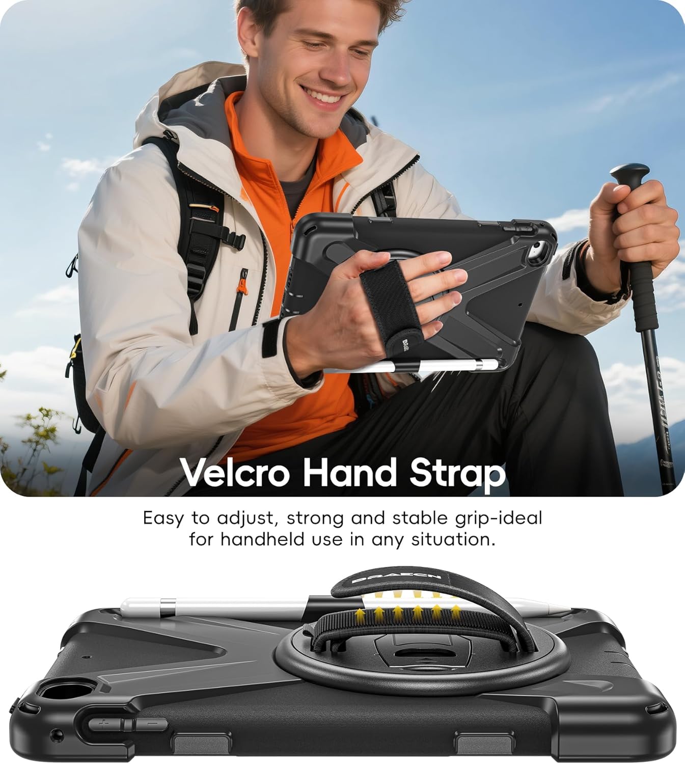 BRAECN iPad mini 5 Case,iPad mini 4 Case, Heavy Duty Shockproof Protective Rugged Case with Pencil Holder,Hand Strap,Kickstand, Shoulder Strap for iPad mini 5th/4th Generation 7.9 Inch for Kids-Black