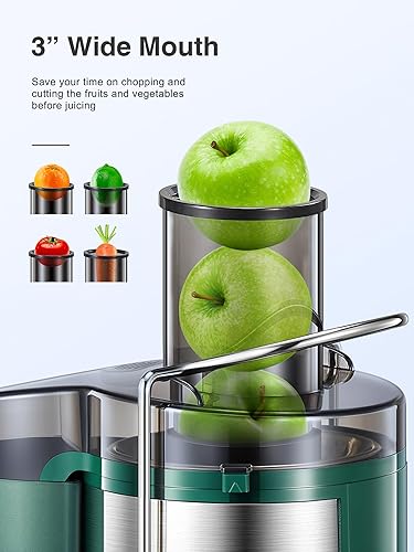 Miniatura 2 de Máquina exprimidora, extractor centrífugo de 800 W con boca ancha de 3 pulgadas, canal de alimentación para frutas y verduras, fácil de limpiar,