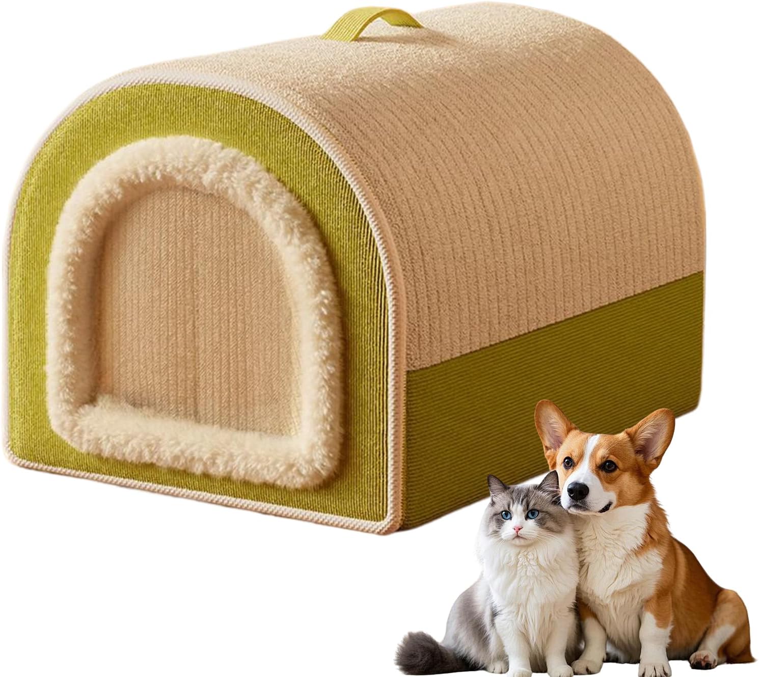 Plush Pet Bed - Warm Enclosed Cat Mat with Washable Soft Fabric Winter Indoor House Mat for Kittens Puppies and Cats Design with Construction Resting and Napping Comfort for Living Room