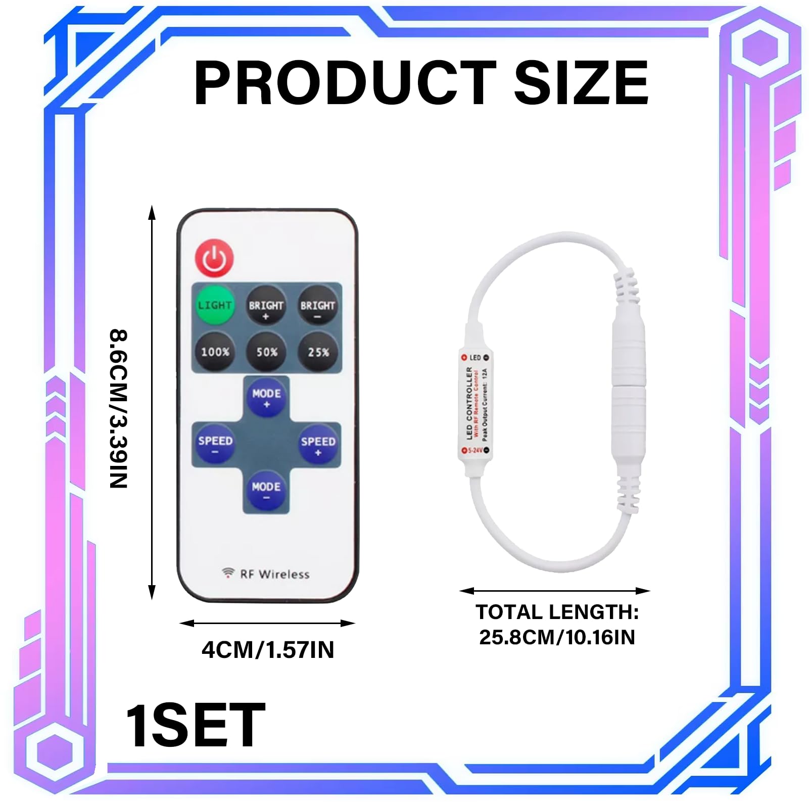 Ebksqs Controlador RF11 con Cable DC 5V-24V 5A - Regulador Intensidad Tira Monocromática - Mando a Distancia para Cinta SMD 3528 2835 (Blanco) - 2