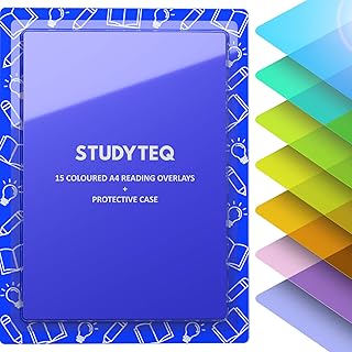 15 x Studyteq Professional Dyslexia Coloured A4 Reading Overlays + Protective Case | Reading Assistance Overlays for Visual Stress, Dyslexia, Irlens Syndrome, and ADHD