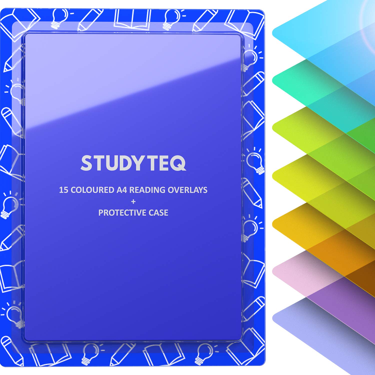 15 x Studyteq Professional Dyslexia Coloured A4 Reading Overlays + Protective Case | Reading Assistance Overlays for Visual Stress, Dyslexia, Irlens Syndrome, and ADHD