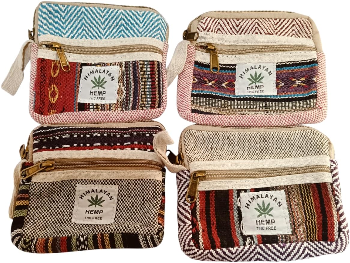 kedar kripa Hemp Handmade Square Pouch Bag(Pack of 4) Eco-Friendly Travel Organiser Boho Cosmetic Clutch Natural Hemp Purse/Pouch with Zipper Multipurpose Bag for Women & Men Combo Pack of 4