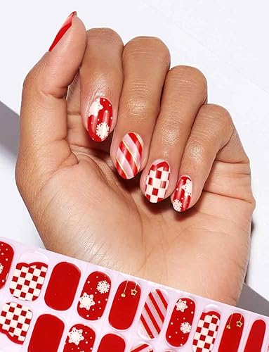 Miniatura 4 de Envolturas de uñas gratis con luz de lámpara de gel de Navidad, copos de nieve rojos y blancos, calcomanías de esmalte de uñas, tiras de uñas