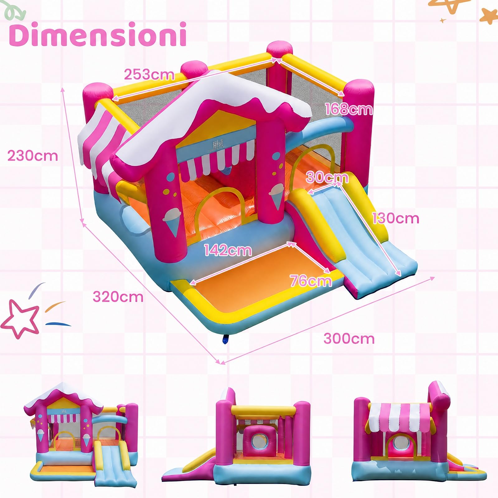COSTWAY Castello Gonfiabile per Bambini 3-12 Anni | Casa Gonfiabile per Interno ed Esterno con Trampolino con Ostacolo, Scivolo, Piscina con 50 Palline, 7 Picchetti e Borsa