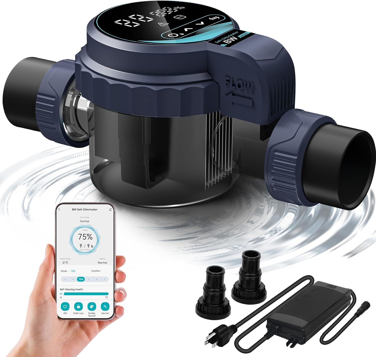 Salt Chlorine Generator for Pools up to 13,200 Gallons, Smart Saltwater Pool Chlorinator System with Titanium Plate Self-Cleaning & Wi-Fi App Con/trol, Salt Pool Chlorine Generator with Digital Panel