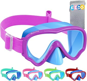 Vvinca Kids Swim Goggles with Nose Cover, Snorkel Diving Mask Fabric Strap Anti Fog Anti Shattered Lens Goggles for Kids 3-15