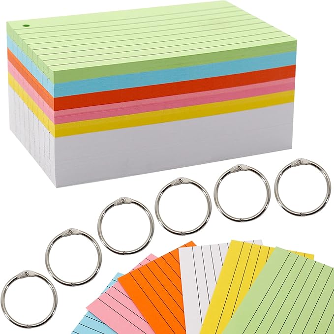 300 Pieces Index cards with ring，index cards 3x5，Various colours of