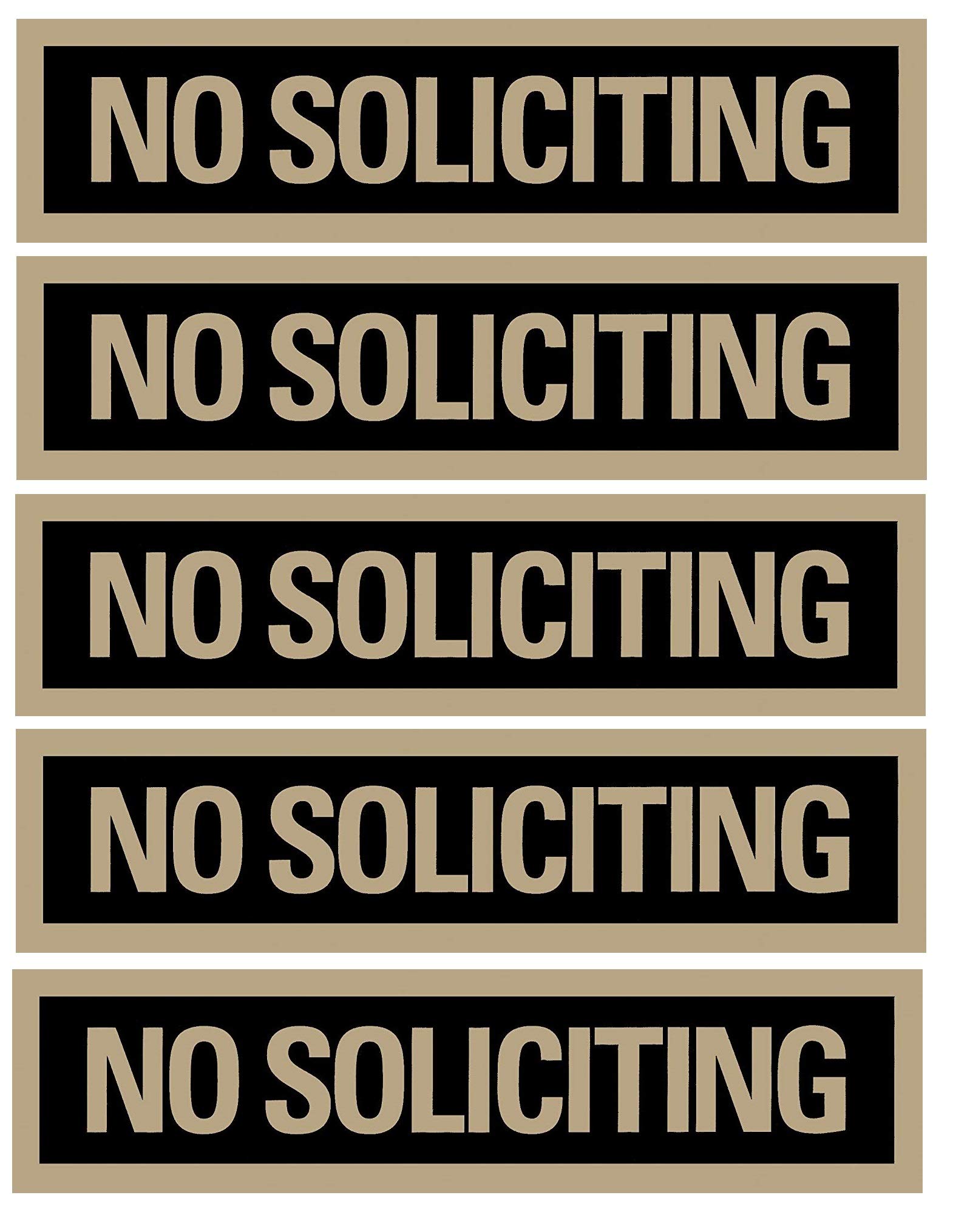 D STICKY COMPANYHeadline Sign - Self-Stick Door Sign, ''NO Soliciting'' Sign, 2 x 8 Inches, Black and Gold Pack of 5