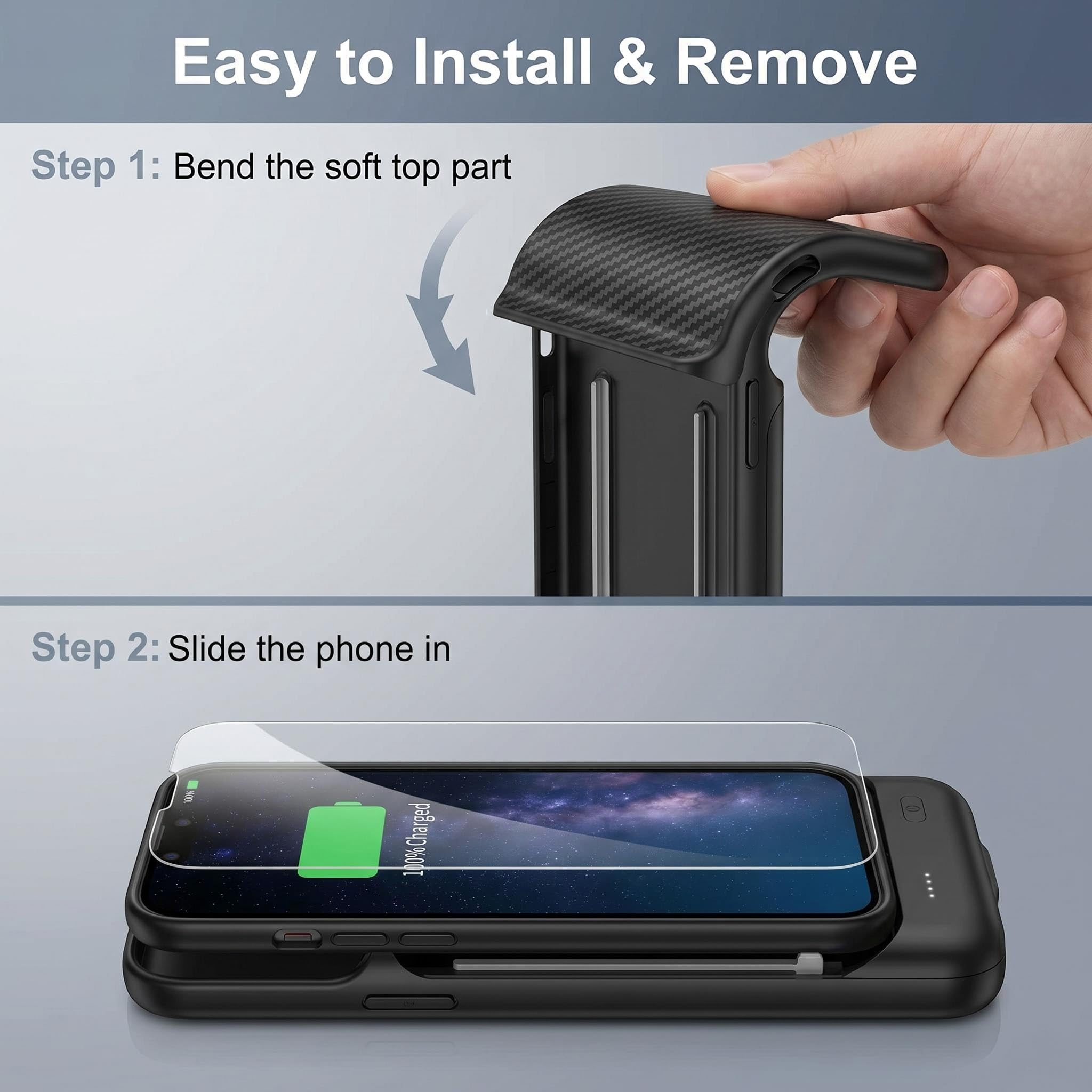 Custodia con batteria per iPhone 16 Pro/17, 10000 mAh, ultra sottile, portatile, estesa, custodia di ricarica per iPhone 16 Pro/17 (6,3 pollici), colore nero