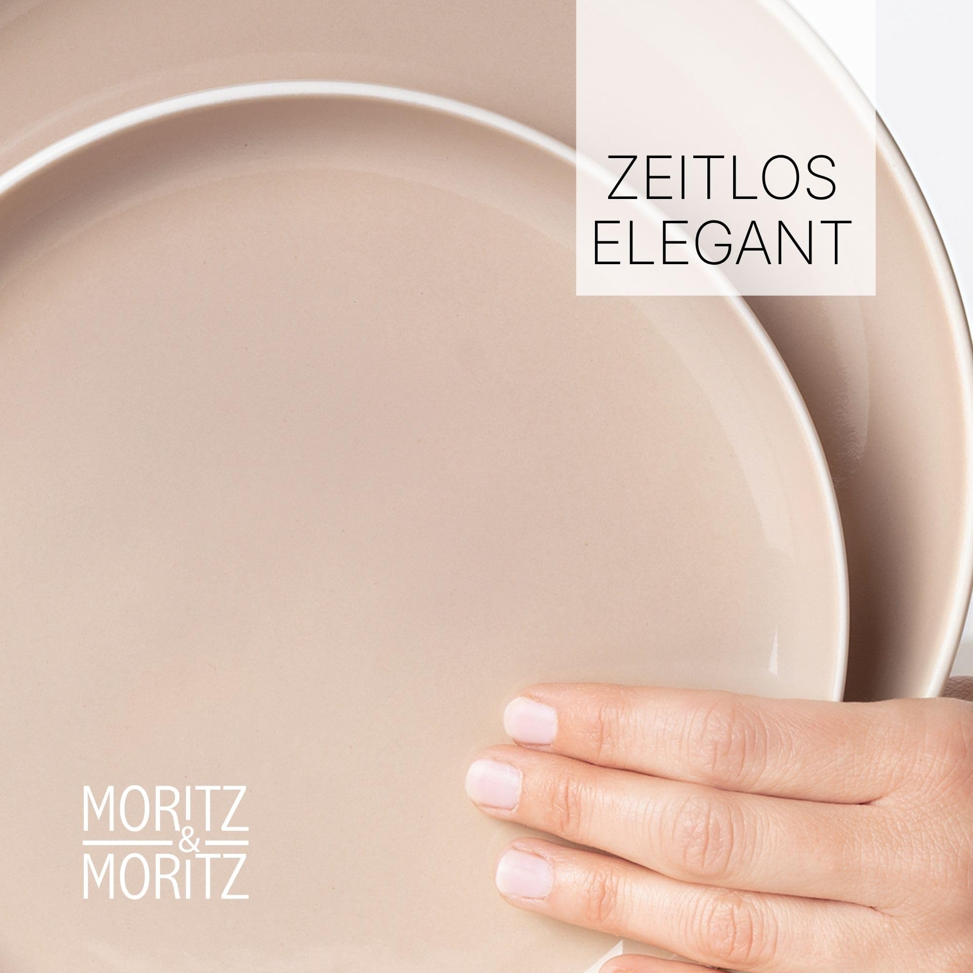 Moritz & Moritz 18-częściowy zestaw naczyń CAVO z migdałowym wzorem z kamienia dla 6 osób - zestaw talerzy z kamienia dla 6 osób - nowoczesny serwis obiadowy z talerzami obiadowymi, deserowymi i do