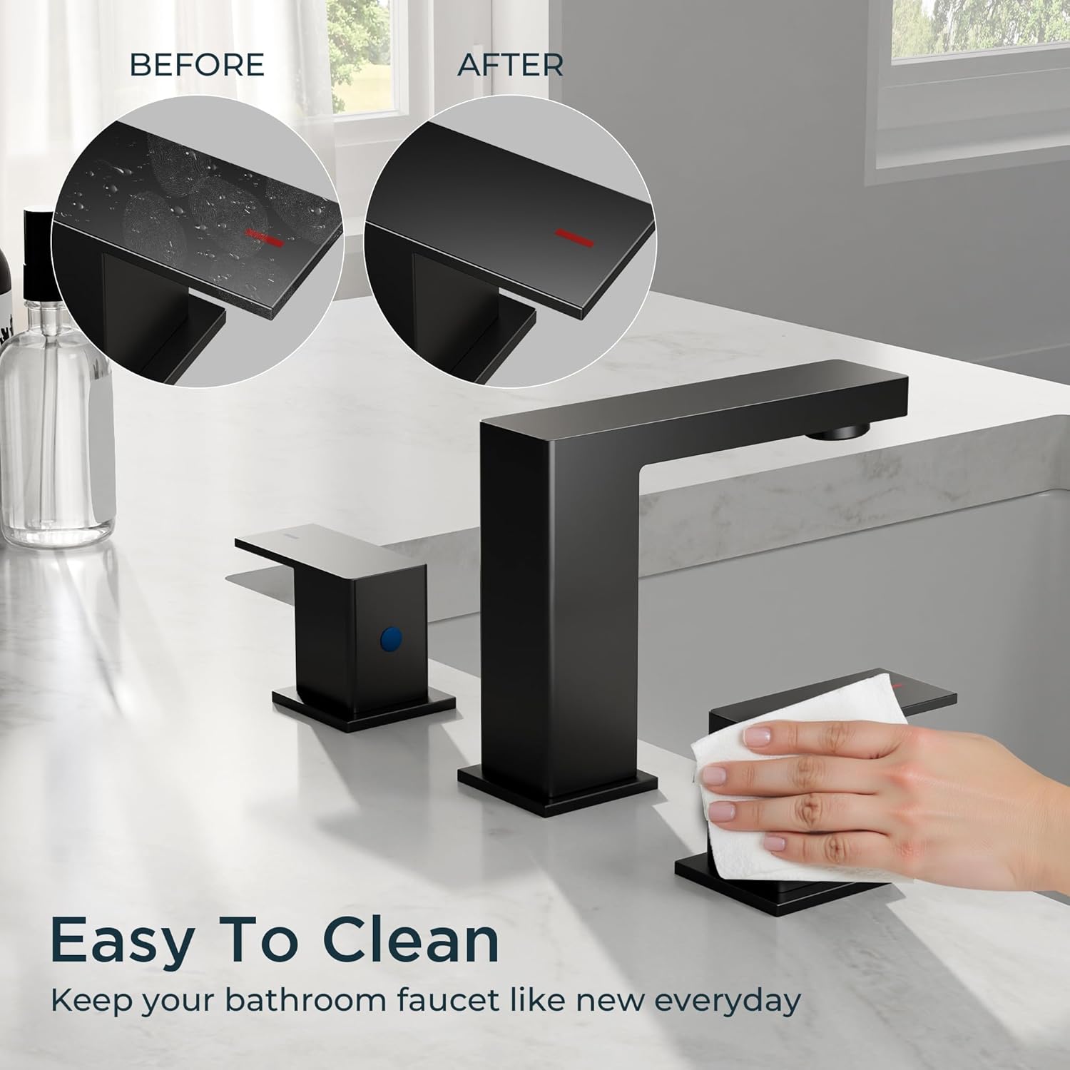 FORIOUS Matte Black Bathroom Faucet 3 Hole, 8 Inch Widespread Square Bathroom Sink Faucet with Metal Pop-Up Drain and cUPC Supply Lines Included for Restroom, Lavatory, Basin, Restroom and Mall