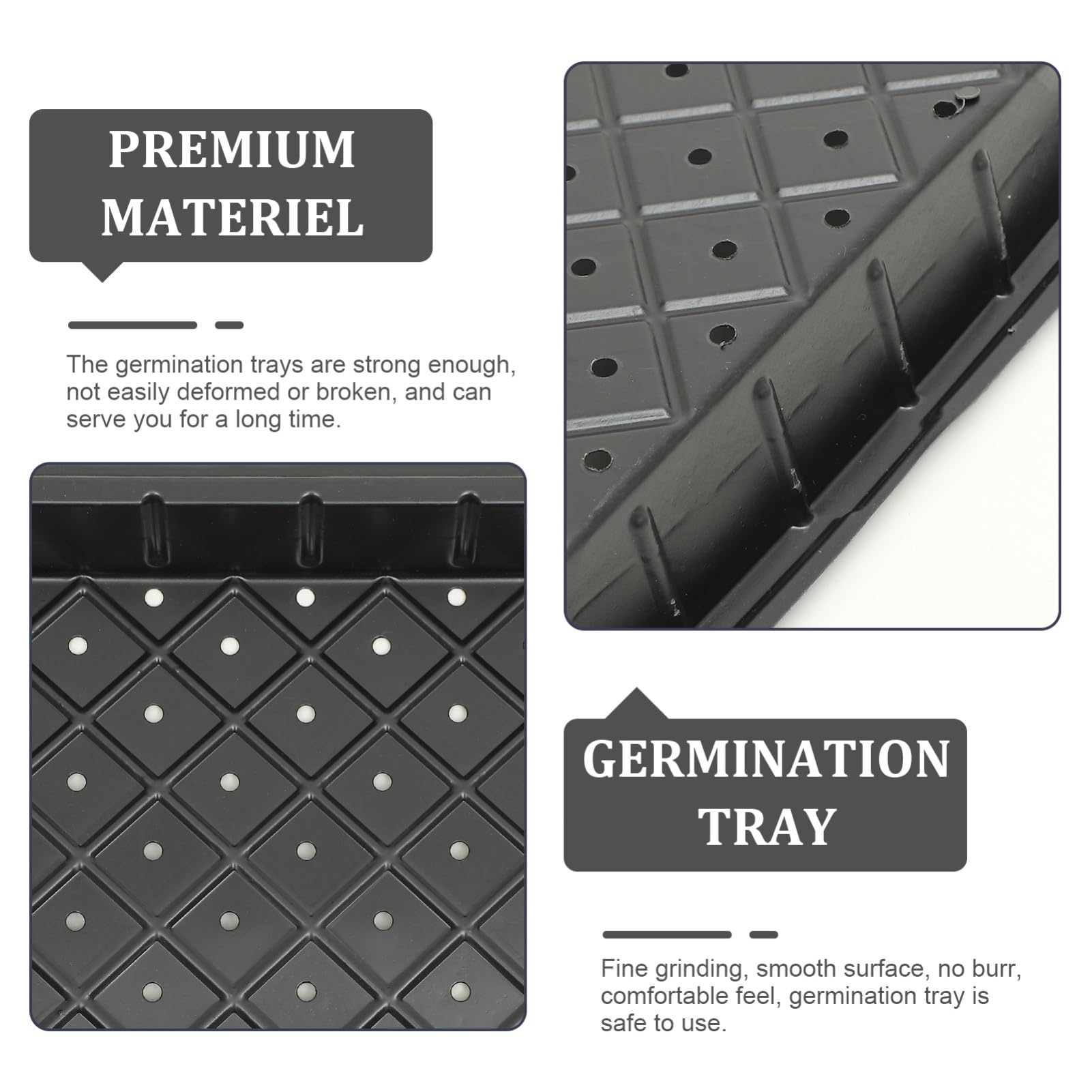 Plateau de Démarrage pour Pépinière Noir, 5 Pièces, Plastique Réutilisable | Trous, Robuste Bavure, pour Semis et Germination, Lot de Cinq, Usage Agricole