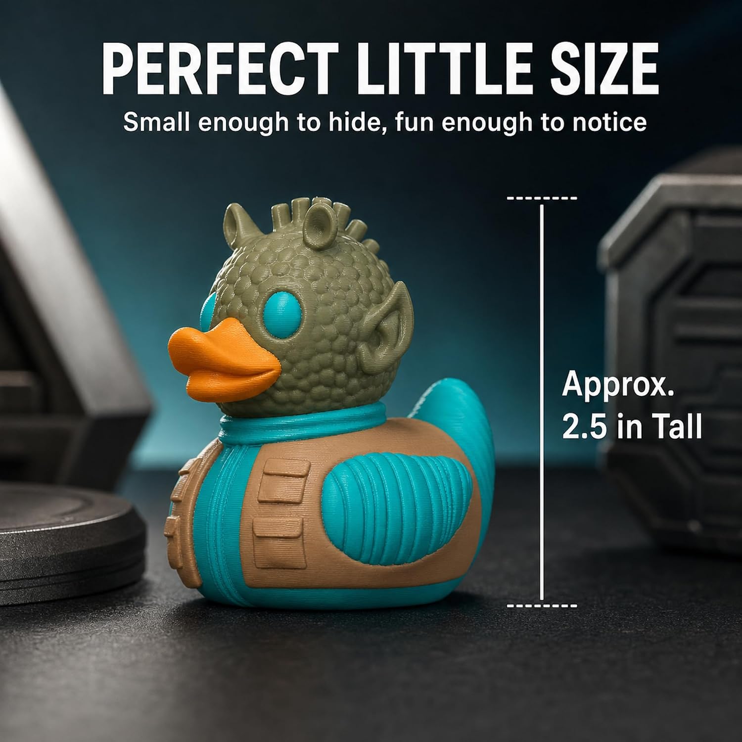 3D Printed Desert Bounty Hunter Duck Duck Collectible Compatible with Jeep Ducking – Cruise Duck Hiding, Dashboard Decor, Desk Display Figure, Novelty Gift image 5