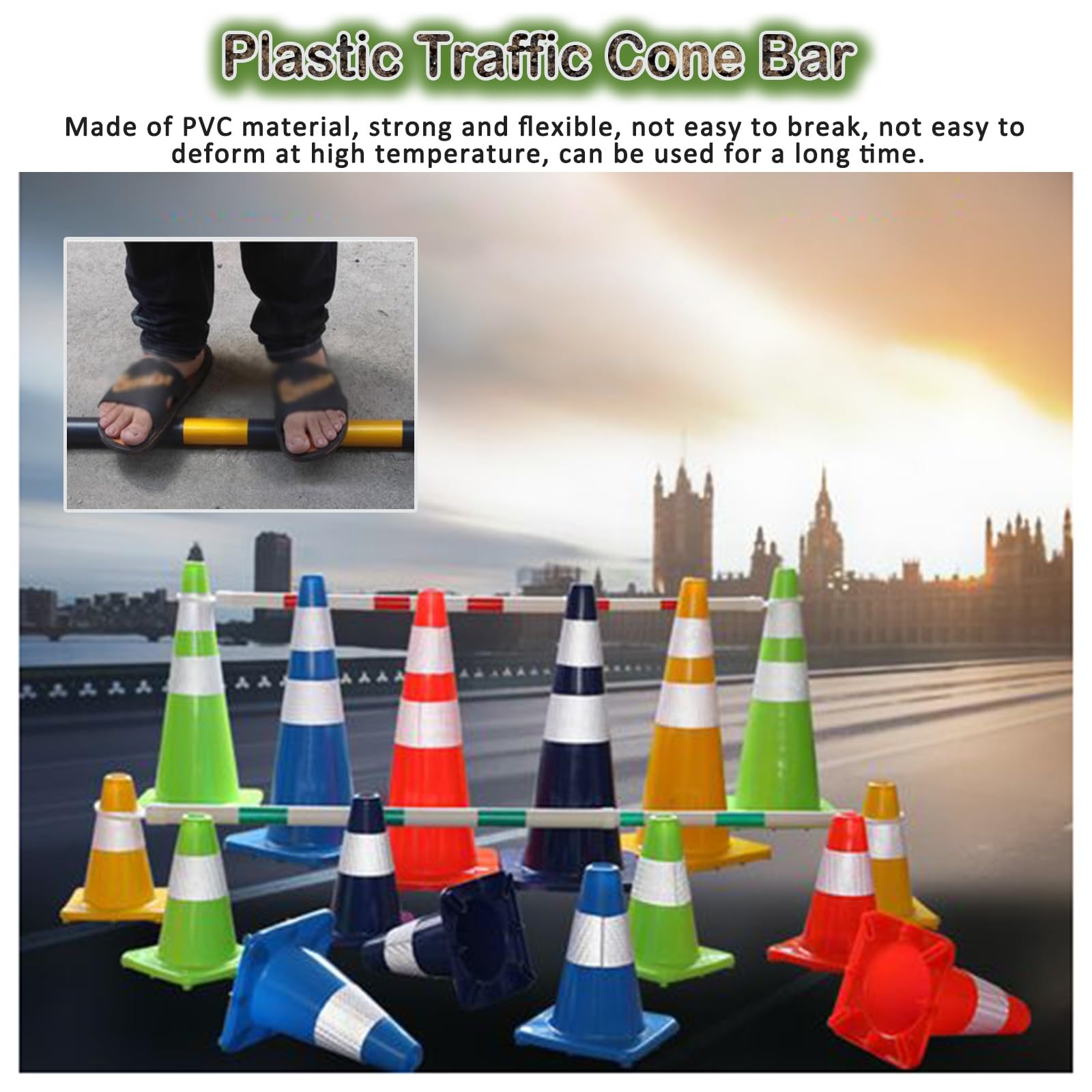 Balise de signalisation télescopique haute visibilité en plastique extensible pour parkings et chantiers routiers - Lot de 9 cônes de sécurité emboîtables jaunes et noirs - Légers et faciles