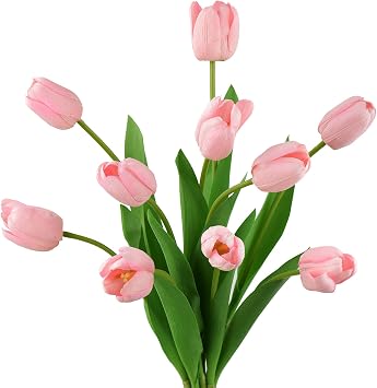 10 Stems Real Touch Dusty Pink Tulips Stems Bouquet Artificial Flowers