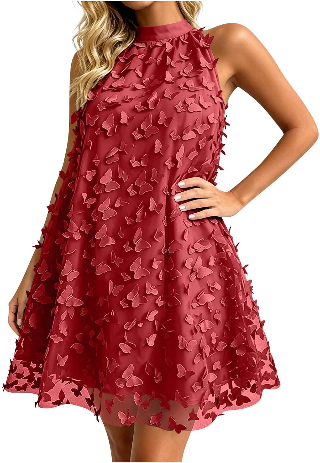 Women Halter Summer Dress Sleeveless Wedding Guest Tulle Mini Dress Flowy Party Cocktail Fashion Short Dresses