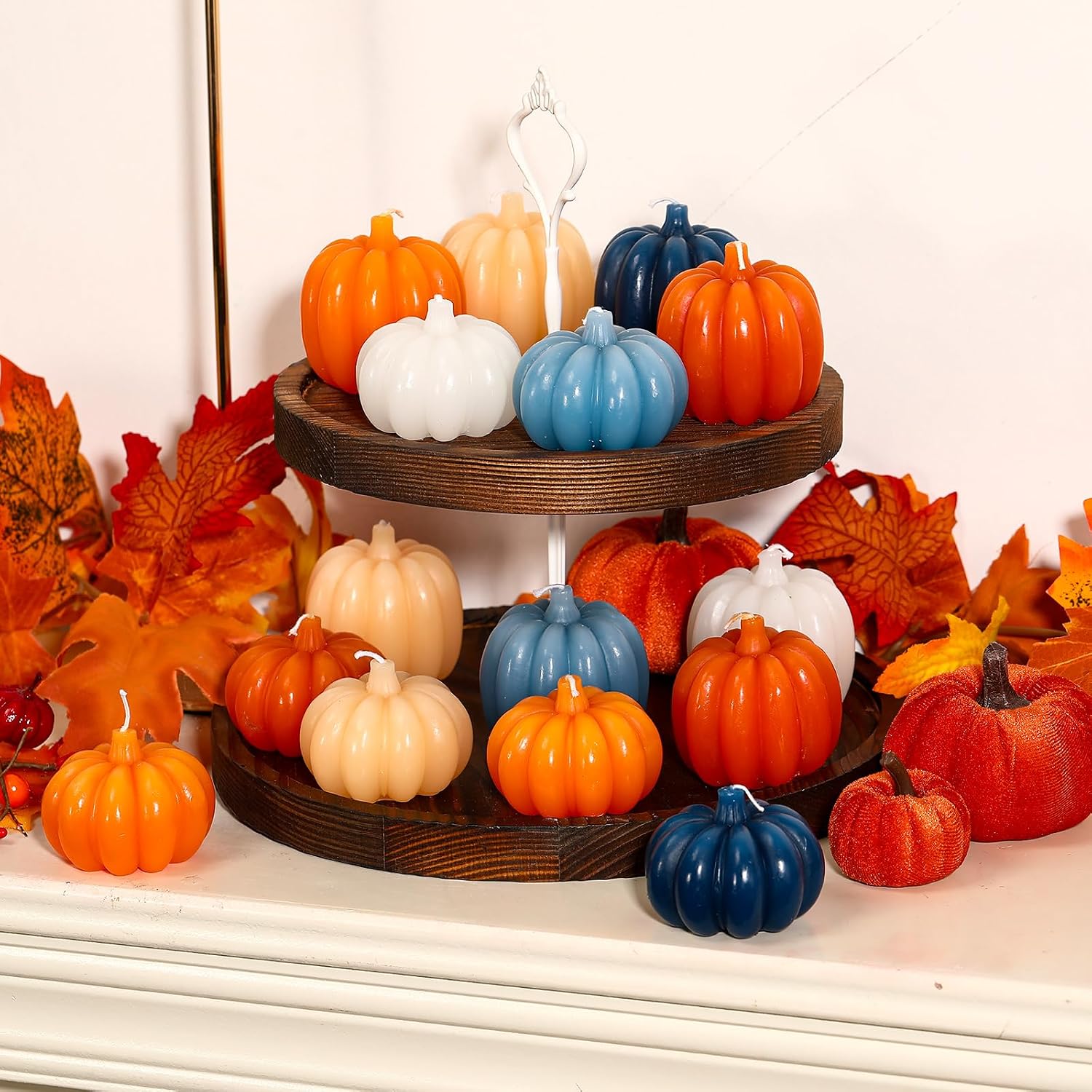 Rossesay 12 Pcs Fall Thanksgiving Pumpkin Shaped Candles Mini Pumpkin Candles Cute Mini White Soy Wax Tea Lights for Autumn Thanksgiving Party Gifts(White Color,2.4 x 2.8 Inches,2 x 2.4 Inches)