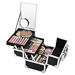 Joligrace Makeup Box Cosmetic Train Case Portable Makeup Organizer Case with Mirror 2 Tray Make up Storage Case for Nail Teach Craft Sewing Travel Vanity Modern Style Black