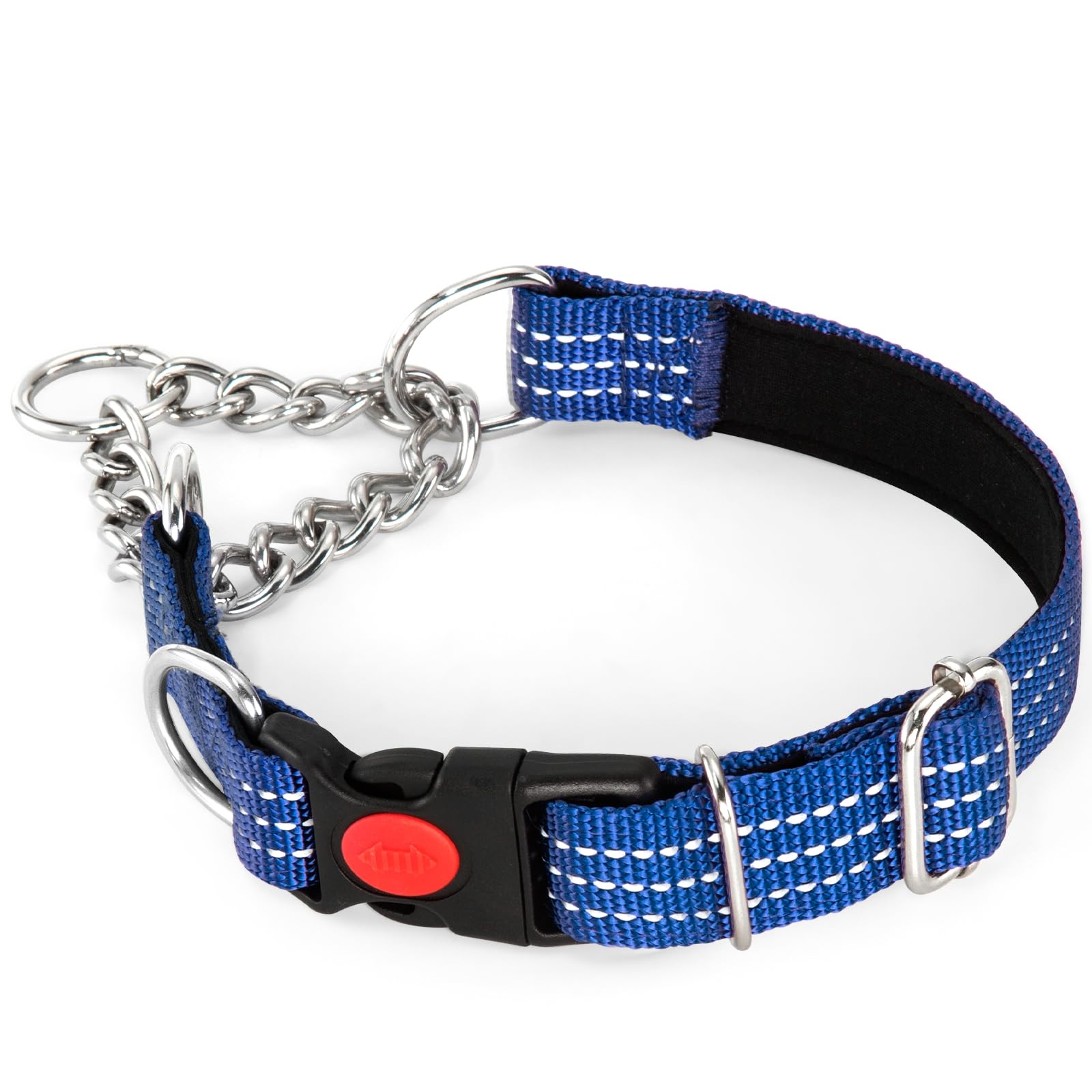 Martingale Collars,Reflective Dog Collar,Side Release Buckle,Adjustable Chain Training Pet Collars (Blue, S,Neck 25-38cm)