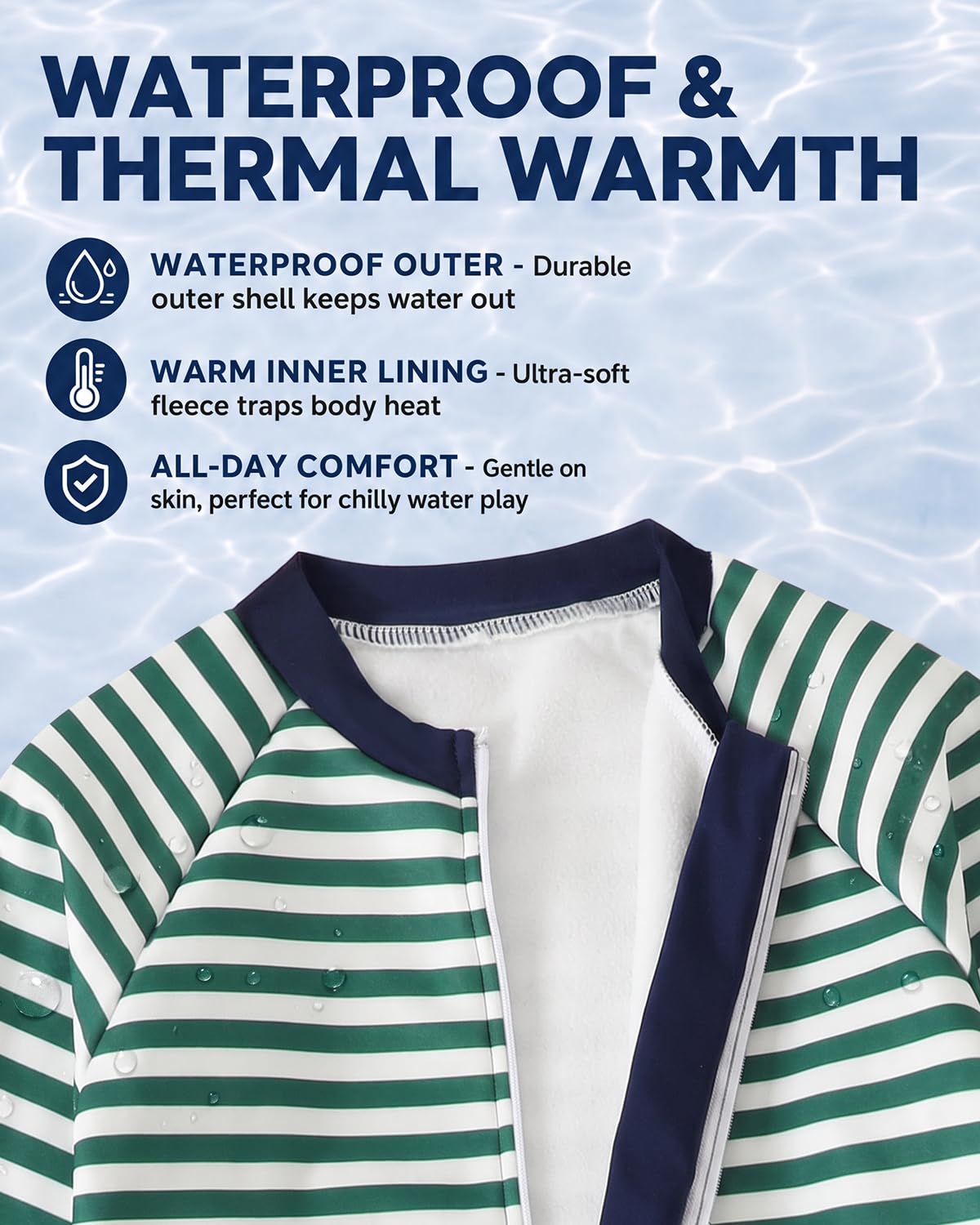 Thermo Schwimmanzug Baby Gr. 92-110, Kälte- & Wasserabweisender Fleece Badeanzug Kinder mit langem Reißverschluss, Warmer Neoprenanzug Baby Alternative Badeanzug Mädchen Jungen 1-5 Jahre