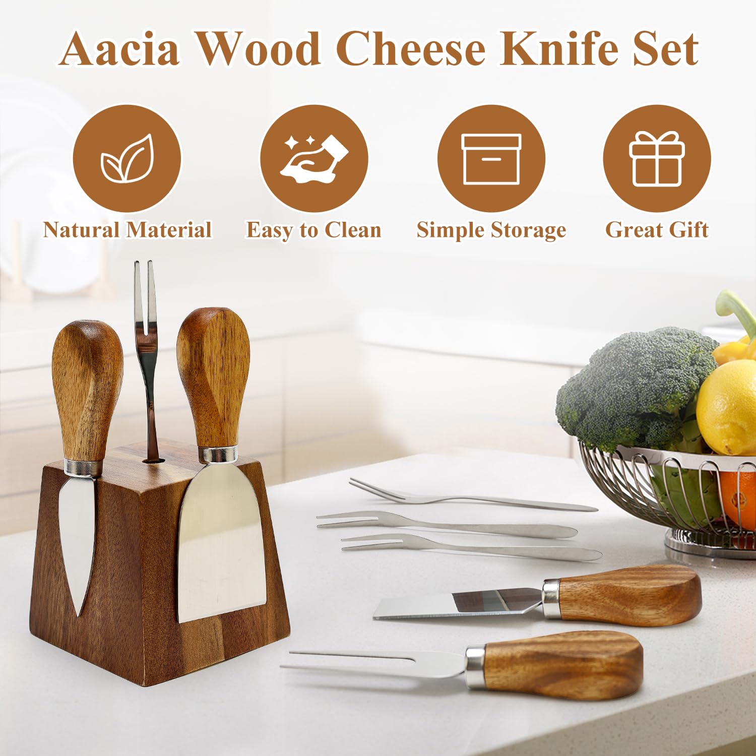 9 Piece Cheese Knife Set with Acacia Holder -5 9 Piece Cheese Knife Set with Acacia Holder -5