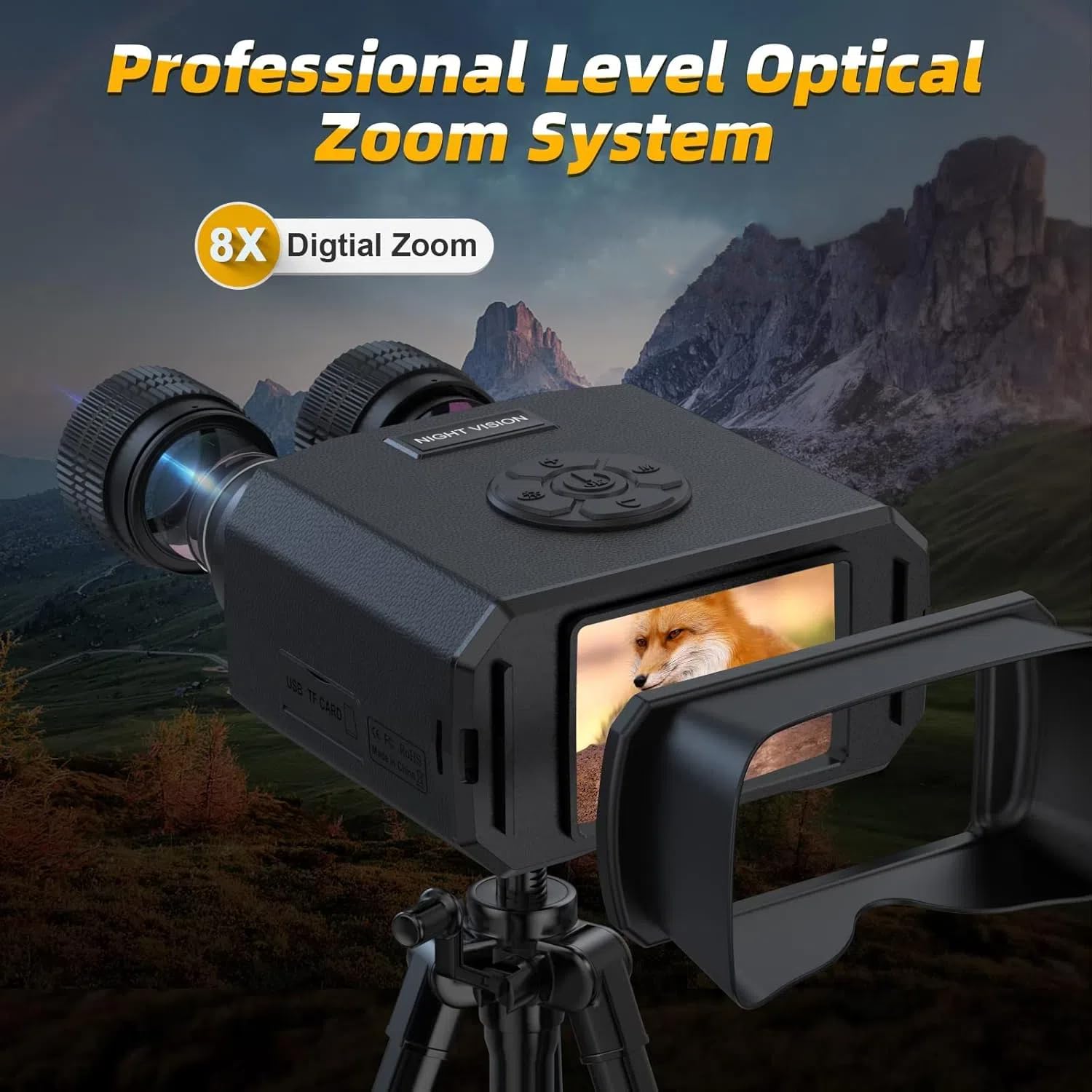 Binocolo Visione Notturna, Digitale Infrarossi 1080P FHD, Ricaricabile, Vista 500M, Zoom Digitale 8X, 9 Livelli IR, 3.5" TFT LCD Per Caccia con 32GB Scheda
