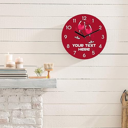 Miniatura 3 de Reloj de pared redondo personalizado con diseño de corazón de vino tinto de 11.6 pulgadas, fácil de leer, analógico, rústico, funciona con pilas,