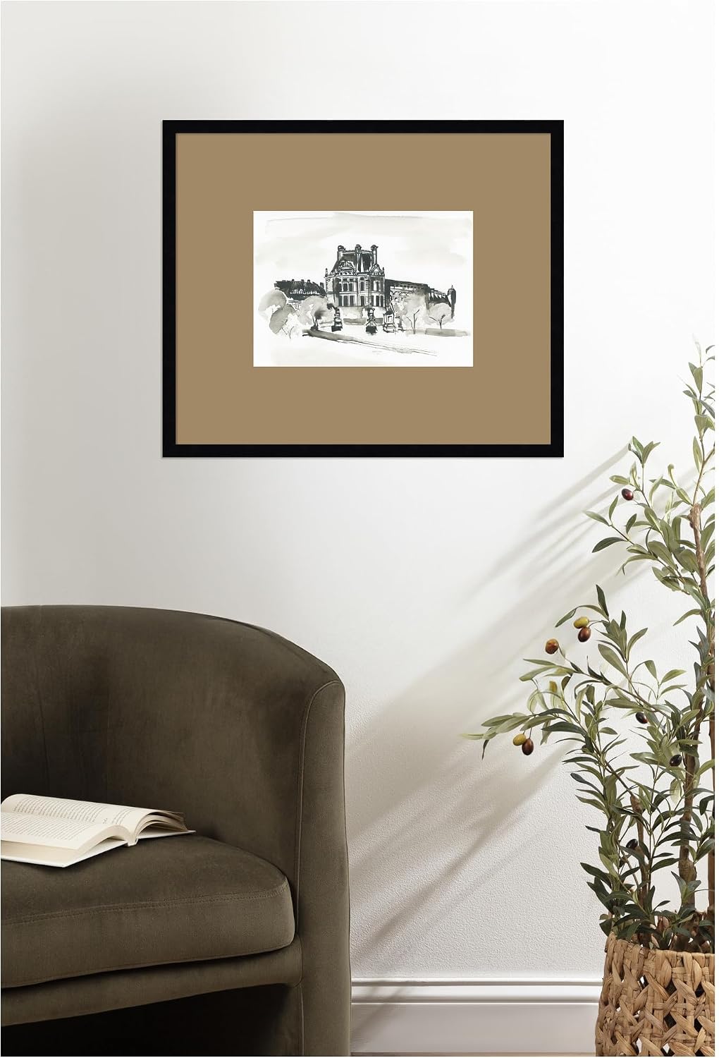 Kate and Laurel Framed Wall Art Print Postcard Paris by Teju Reval, 25 x 21, Svelte Noir Black Frame, Vintage, Architecture Art for Wall Decor