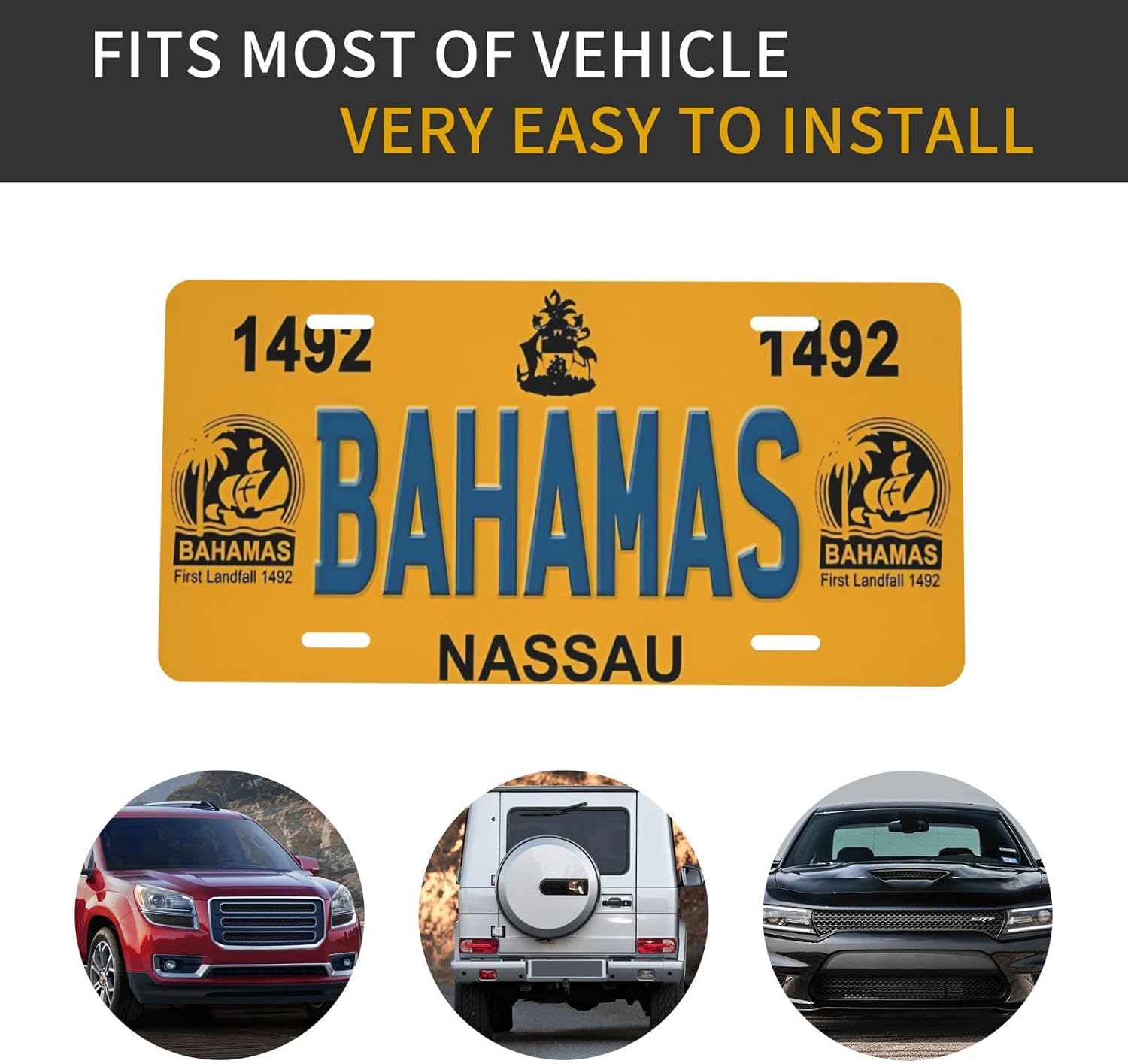 Bahamas 1492 Nassau License Plate Decorative .Metal Car Plate .Vanity Tag .Aluminum Noverlty License Plate Waterproof Colorfast 12×6 Inch