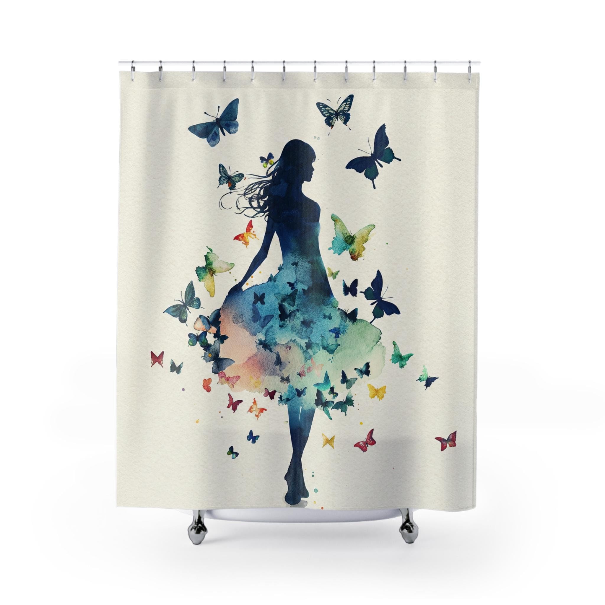 LMYCHENG Butterfly Girl Shower Curtain | Watercolor Women Silhouette Art Bathroom curtain | Bathtub Wet Decor Polyester fabric(180x180cm/71x7in(WxH)/)
