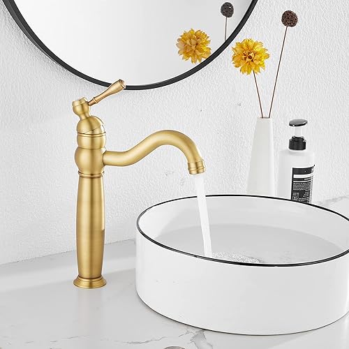 Miniatura 9 de GGStudy Grifo de baño de latón antiguo giratorio de 360  con una sola manija de 1 agujero, grifo de lavabo de baño a juego con drenaje desplegable