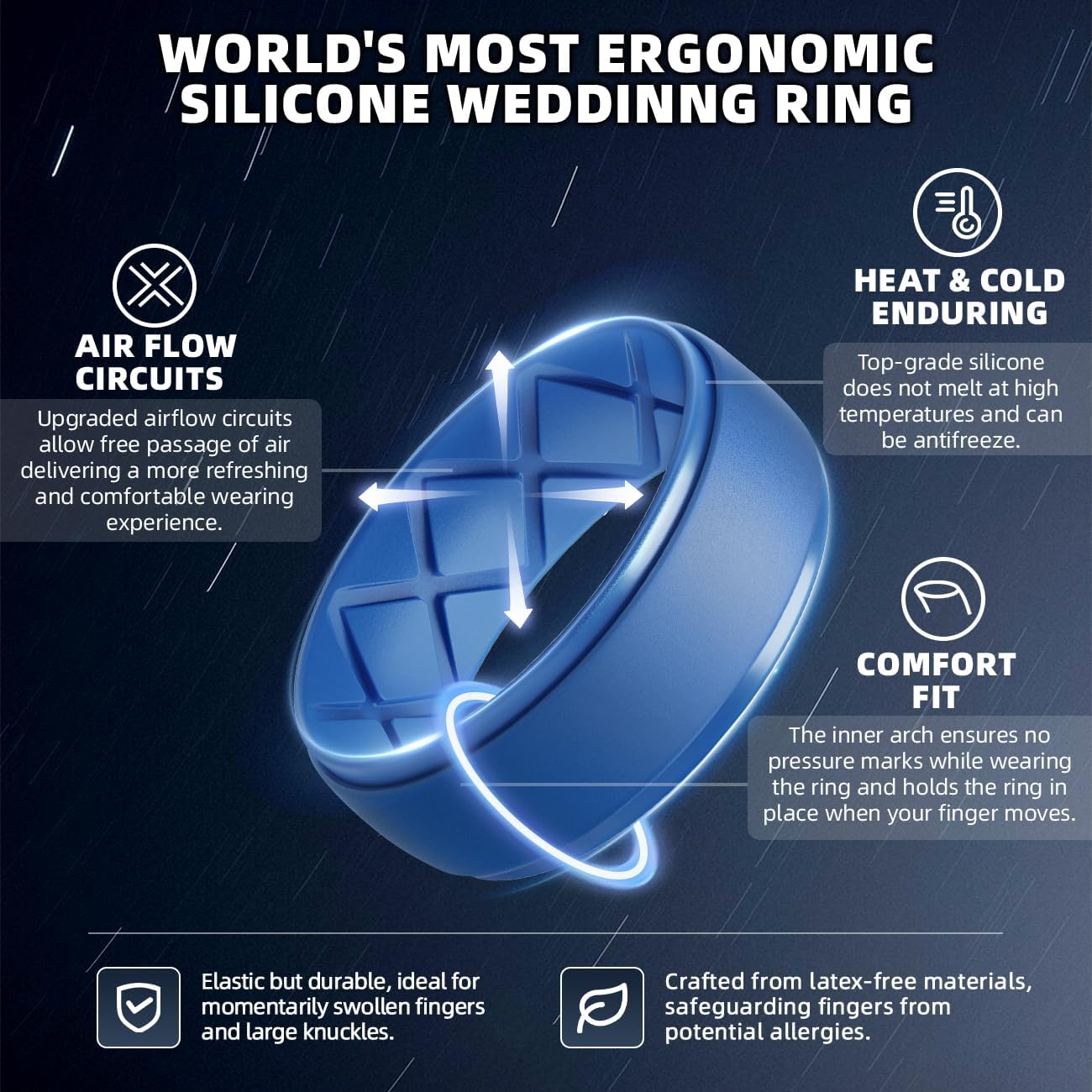 Egnaro Inner Arc Ergonomic Breathable Design, Silicone Rings Mens with Half Sizes, 1/4/5/6/7 Rubber Wedding Bands, 10mm Wide-2.5mm Thick