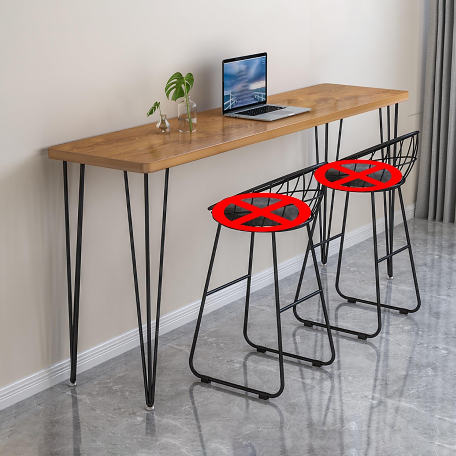 Tavolo alto in legno massello stretto – Tavolo da pranzo creativo altezza bar spazioso tavolino da caffè moderno design dal vivo per piccoli spazi
