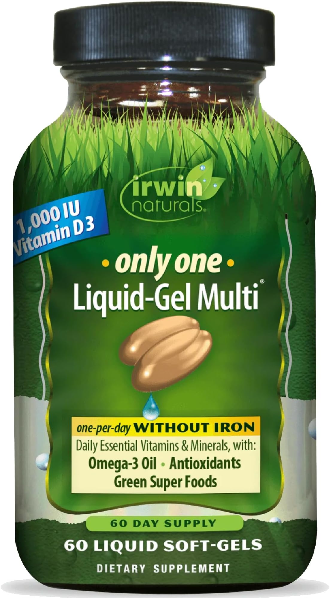 Only One Liquid-Gel Multi Without Iron – 60 Liquid Soft-Gels – Daily Essential Nutrient Support