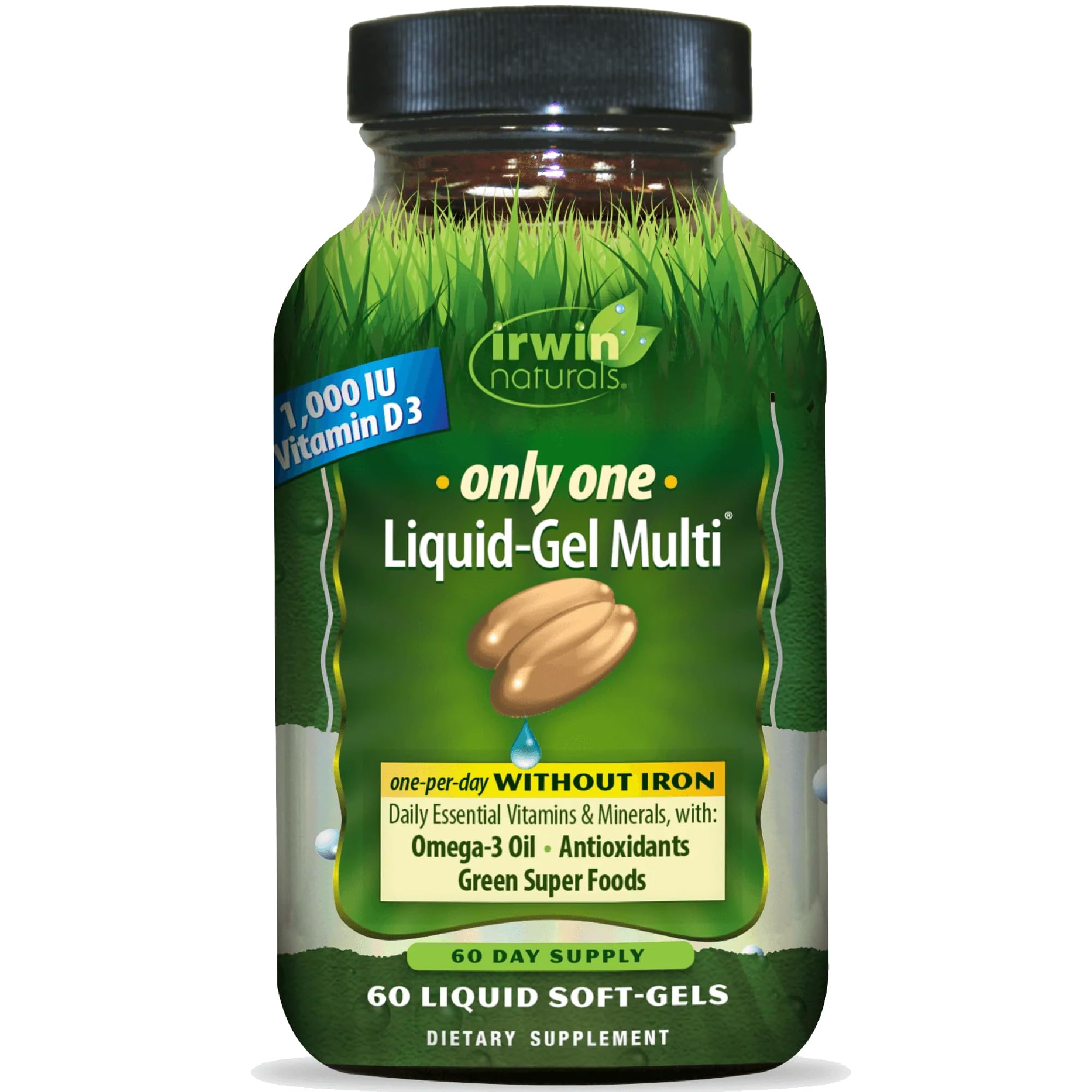 Irwin Naturals Only One Liquid-Gel Multi Without Iron β 60 Liquid Soft-Gels β Daily Essential Nutrient Support