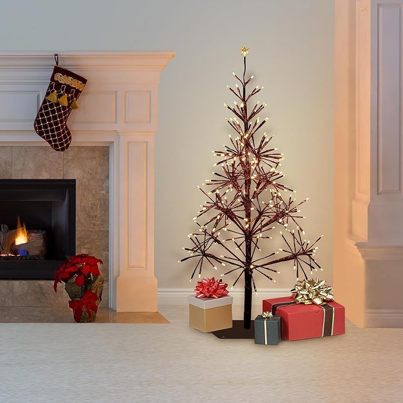 Alpine Corporation Árbol de Navidad artificial para interiores y exteriores de 53 pulgadas de alto con luces LED, rojo, decoración navideña