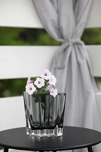 Miniatura 4 de Jarrón de cristal, color gris, negro ahumado, diseño de cheurón, altura de 5.5 pulgadas, resistente, fabricado en Europa, por Barski